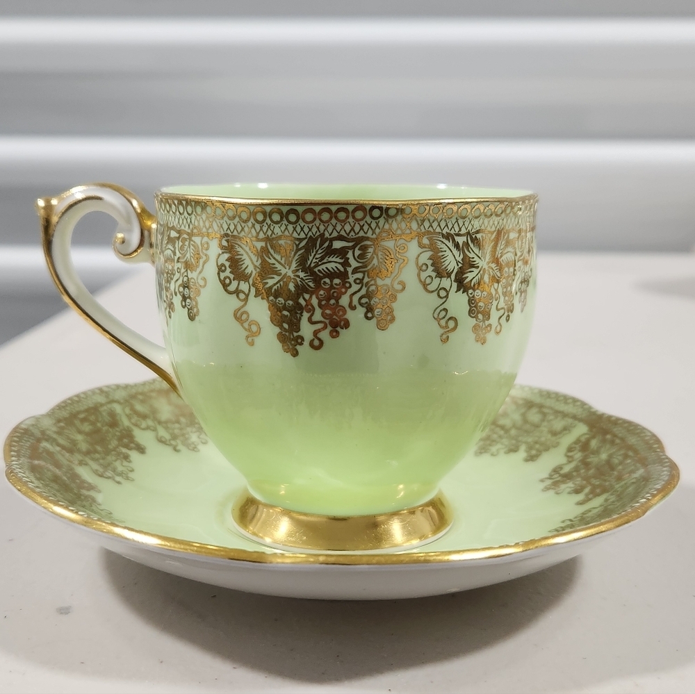Queen Anne Teacup & Saucer with Gold Gilding